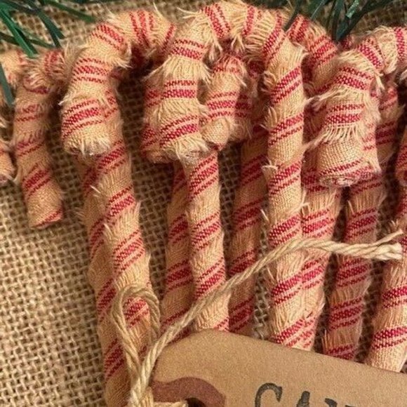 12 Primitive 6" Handmade Fabric Candy Canes Christmas Ornaments farmhouse decor - Picture 3 of 6